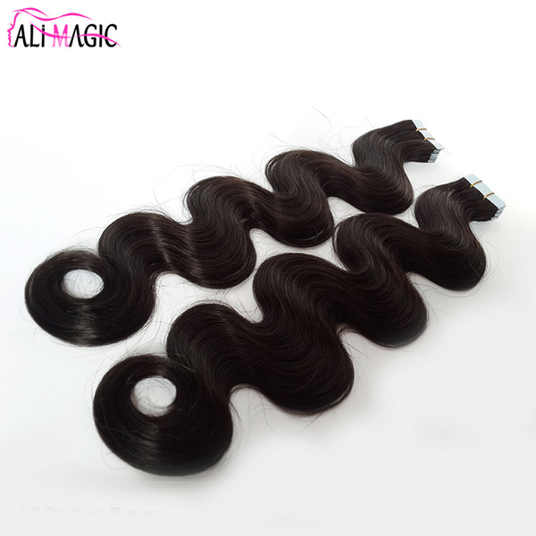 Hot High Quality Invisible Skin Weft Tape In Hair Extension Brazilian Body Wave 100% Real Remy Human Hair Wavy 100g 40pcs Factory Price