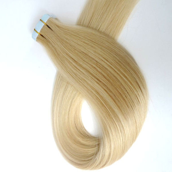 100g 40pcs/50pcs Glue Skin Weft Tape in Hair Extensions 18 20 22 24inch 60#/Platinum Blonde Brazilian Indian Remy human hair