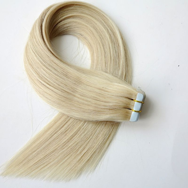 100g 40pcs Tape in Hair Extensions Straight Brazilian Indian human hair Glue Skin Weft 18 20 22 24inch #60A color