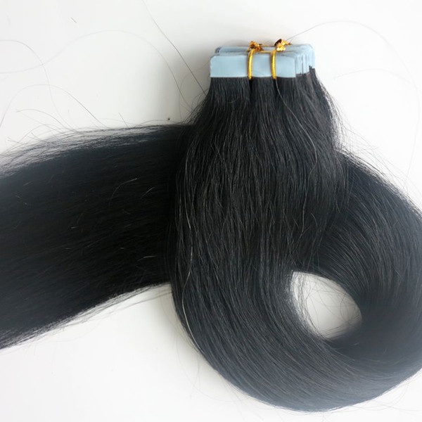 Top Quality 100g 40pcs/50pcs Tape in Hair Extensions Glue Skin Weft Brazilian Indian human hair 18 20 22 24inch #1/Jet Black