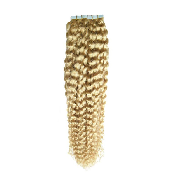 40pcs/Lot Blond Tape Hair Extensions 100g Tape Hair Extensions Adhesive Curly Skin Weft invisible tape hair extensions 18