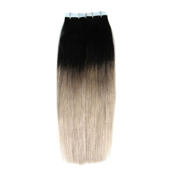 Ombre Brazilian hair tape extensions 40 pcs T1B/Gray skin wefts tape in human hair extensions 100g brazilian virgin hair