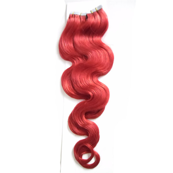 Brazilian body wave Hair 40pcs Red Remy Tape Hair Extensions 100g skin weft tape hair extensions