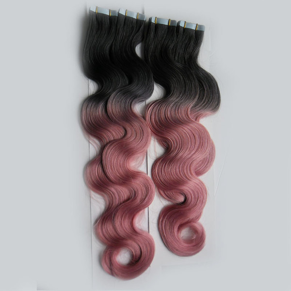 Hair Extensions Tape Gray/pink Ombre hair extensions 80 pcs 200g brazilian body wave skin wefts tape in human hair extensions