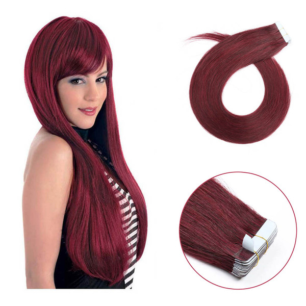 22 inch tape in hair extensions virgin 10a grade red wine 99J brazilian human hair #118 or burgundy