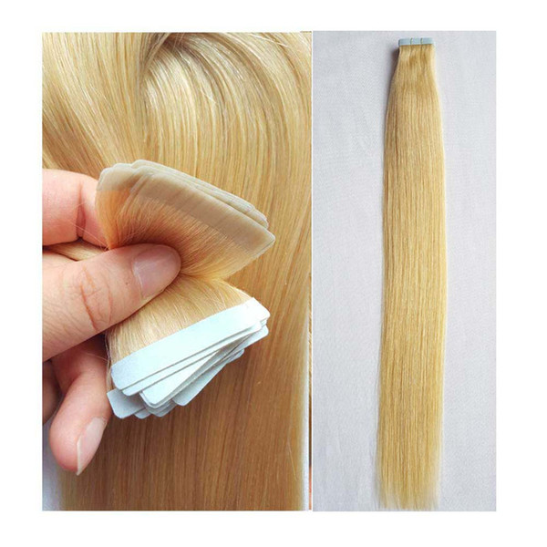 18Inch Remy Hair Glue on Extensions Tape in Hair 40g/20pcs Bleach Blonde Color #60 Seamless Skin Weft Tape in Human Hair Extensions