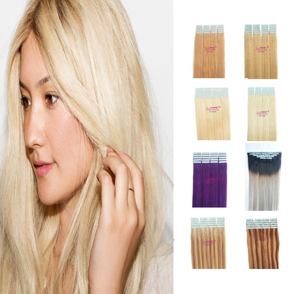 Tape in Hair Extensions Human Blonde Natural Tape in Real Hair Balayage ShowJarlly Straight 20 Inch Russian Hair Extensions