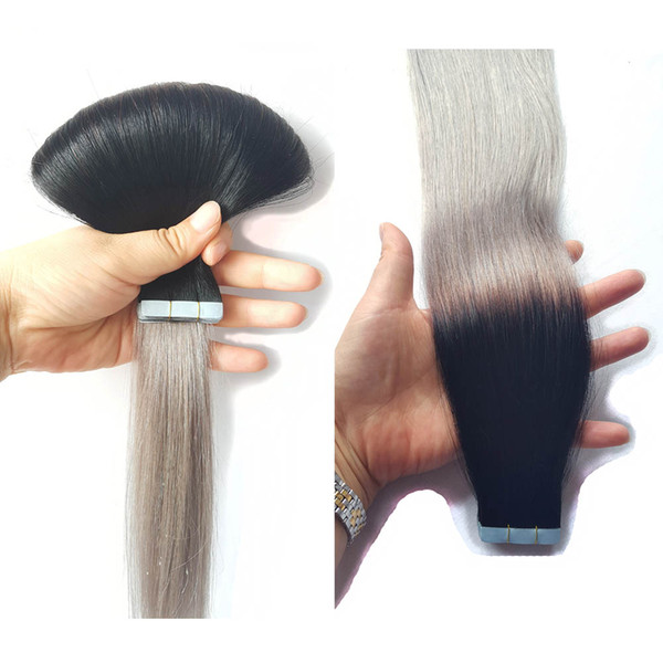 Balayage Tape Hair Extensions Black Gray Ombre Invisible Tape in Hair Extensions Wholesale Price Double Drawn Remy Tape Hair Extension