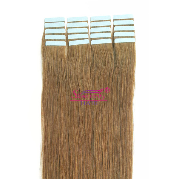 22 inch Tape in Hair Extensions Chestnut Brown Silky Straight Invisible Skin Weft Tape in Human Hair Extensions 100% Human Hair #6