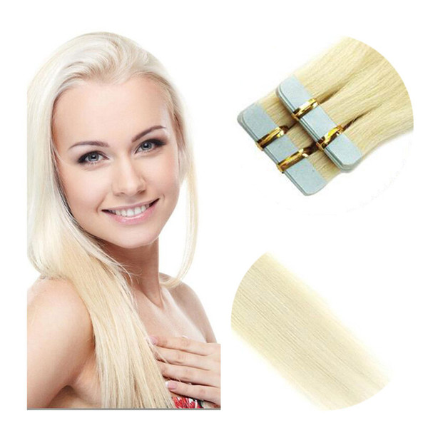 Showjarlly 24 inch Seamless Tape in Human Hair Extensions Bleach Blonde Full Head Glue in Extensions Skin Weft Real Remy Hair 20pcs/50g