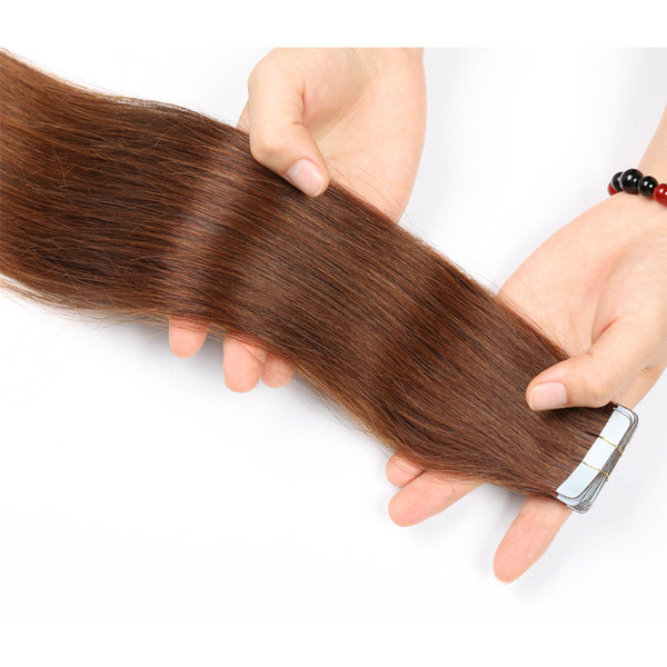 #6 Tape in Hair Extensions Medium Brown Remy Human Hair Double Drawn Tape Seamless Long Straight Silky Burmese Virgin Hair Extension