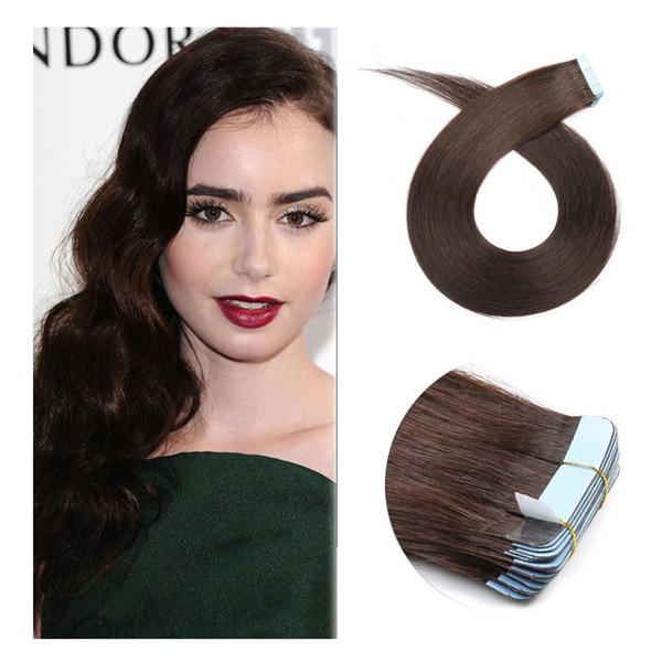 Seamless Tape in Hair Extensions #2 Dark Brown 100% Remy Human Hair Extensions Straight for Fashion Women 20 Pcs/Package(20Inch #2 50g)