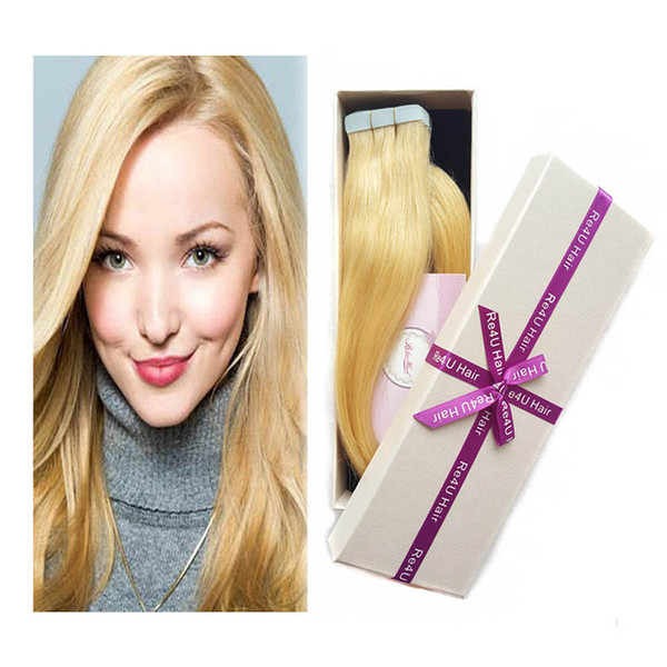 Blonde Tape in Hair Extensions Hotheads Tape in Human Remi Blond PU Hair Extensions #613 Light Blonde