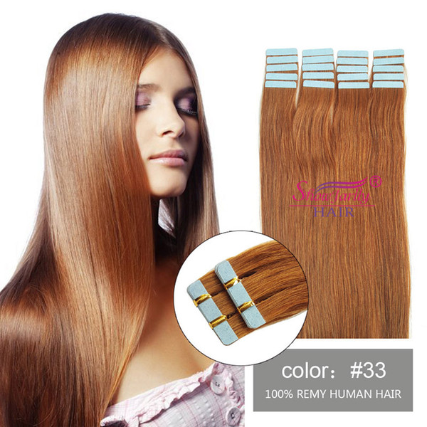 Dark Auburn No Shedding No Tangle Silky Straight Remy Human Hair tape in hair extensions