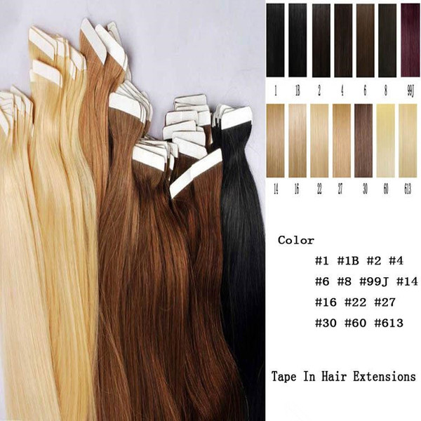 Tape On Skin 4cm Width 10''-26'' 2.5g/pc 40pcs/100g Straight Indian Hair Skin Weft Remy Tape In/On Human Hair Extensions