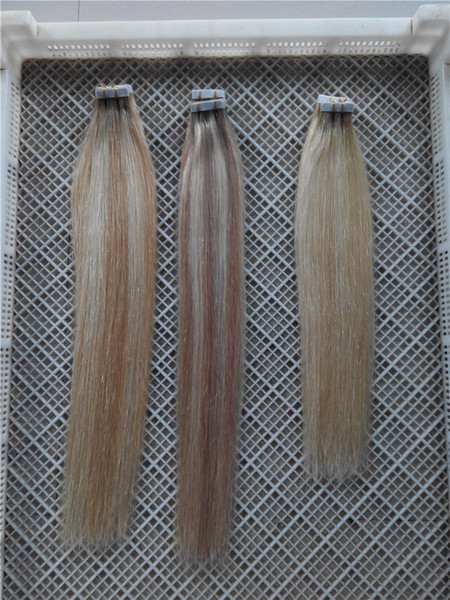 100G 40 pieces Brazilian Peruvian Indian Human Hair Straight Piano Color PU Tape On Hair 14''-28'' Tape In Hair Extensions Free Shipping