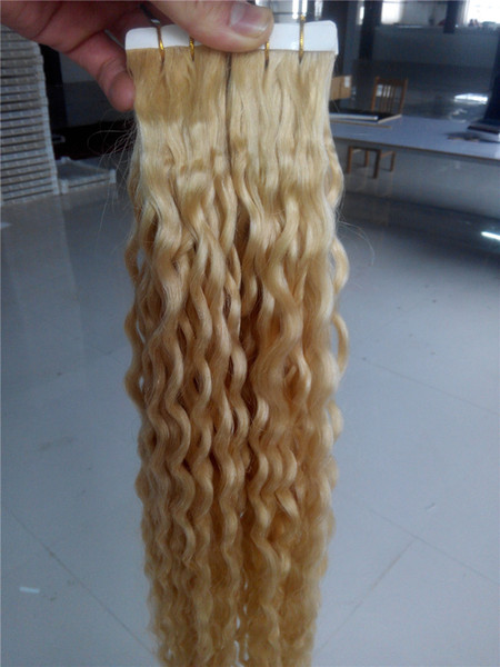 LUMMY Deep Curly Tape Hair Extensions 100% Brazilian Human Tape Hair Extensions 16