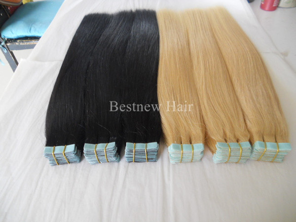 LUMMY INDIAN REMY Hair Seamless Skin Weft Hair Extension Blue Tape Hair Extensions 100G 40PCS Silk Straight