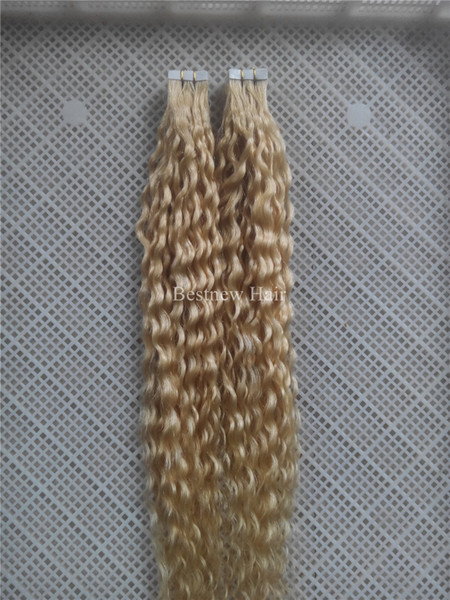 LUMMY Curly Tape Hair Extensions 100% Brazilian Human Tape Hair Extensions 100g 40pcs #613 14