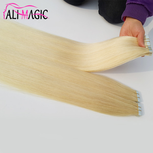 Tape In Human Hair Extensions Pu Skin Weft Remy 40 Pieces 100g Brazilian Virgin Hair Straight 18