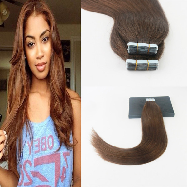 Tape in Hair Extensions Human Hair 14-24Inch 50g/pack 20pcs Seamless Skin Weft Remy Straight Hair 2# 4# Dark Brown