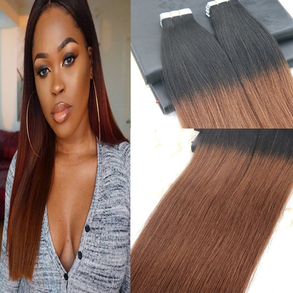 10a grade tape in hair extensions ombre #1b to #30 brazilan remy straight tape in human hair extensions for women 40Pcs 100G