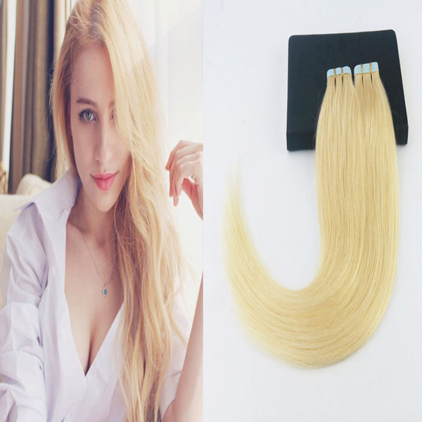 #613 Brazilian Blonde Color 100% Tape In Remy Human Hair Extensions 14-24Inchs Skin Weft Hair Extensions