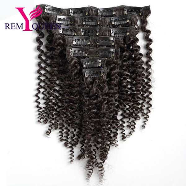 Dream Remy Queen 8A Kinky Curly Weave Remy Hair Clip In Human Hair Extensions Natural Color Full Head 8Pcs/Set