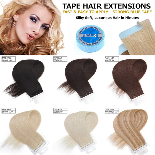 Skin Weft Tape In Human Hair Extensions 100% Indian Silky Straight Virgin Hair Extensions 60 Pieces 100g More color options