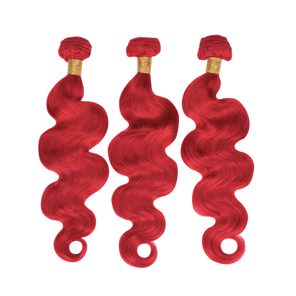 Pre-colored Red Human Bundles 1/3/4 Bundles Brazilian Body Wave Non Remy Hair Bundles Human Hair Extensions