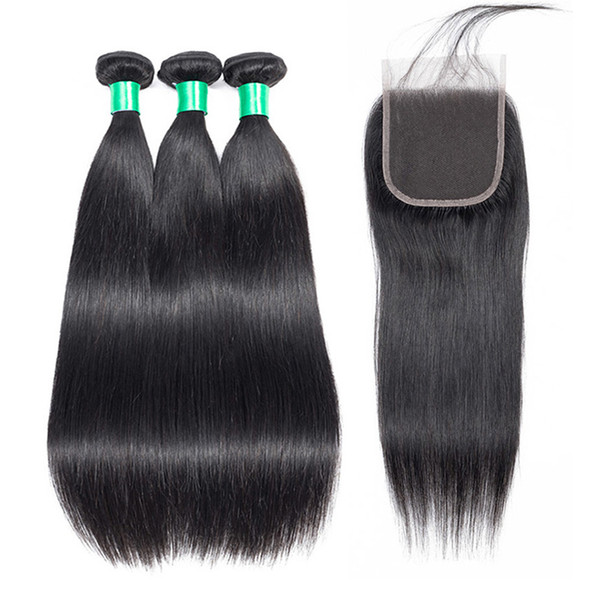 Straight Hair Bundles With Closure Brazilian Hair Weave Bundles With Lace Closure Remy Human Hair 3 Bundles With Closure