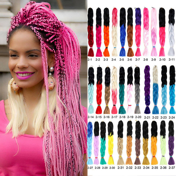 Ombre Jumbo Braiding Hair Extension Synthetic Kanekalon Braids Hair Two Tone 24