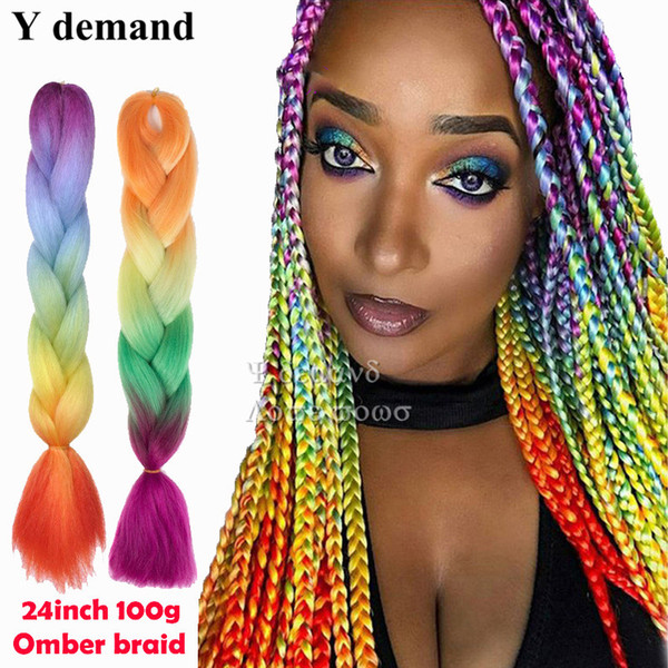 24'' 100g Ombre Jumb Braid Hair Extension Colors For Box Braids Hair Synthetic Crochet Jumbo Braid Y demand