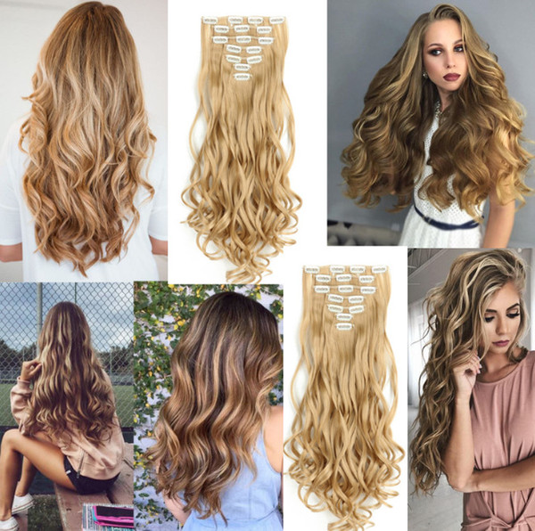 1-pack Full Head Curly Wave Clips Synthetic Hair Extensions Hair pieces for Women 7 Clips 4.6 Oz Per Piece bea153