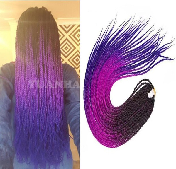 3 Tone Color Black Purple Blue Synthetic Twist Braid Hair Extensions Senegalese Twist Braid Color Crochet Braids Hair Pieces for Black Women