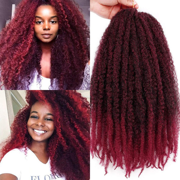 Marley Braids Twist Crochet Braiding Hair Ombre Burgundy Kanekalon Synthetic Afro Kinky Curly Marley Braids Hair Extensions 18 Inch (TBug)