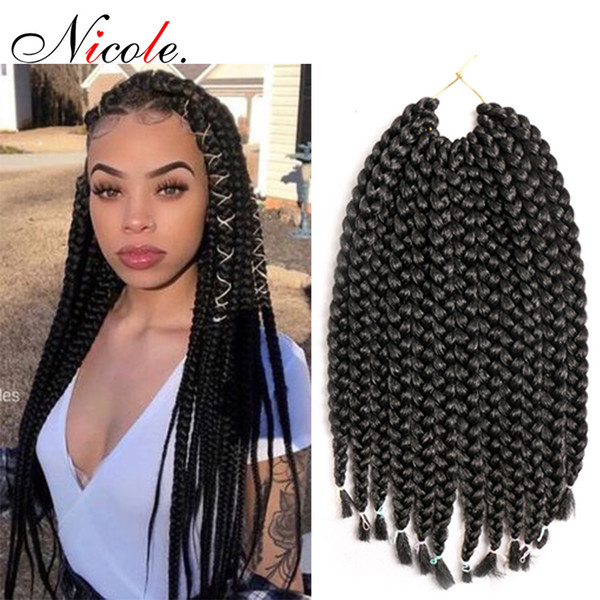 Nicole Crochet Box Braids Hair 24 Strands/Pack 14Inch 80g Soft Synthetic Full Star Pretwist Black /Brown/ Bug color Synthetic Hair for Women