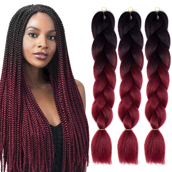 Ombre Xpression Braiding Hair Two Tone Jumbo Crochet Braids Synthetic Hair Extensions 24 Inches Box Braid 100% Kanekalon Braiding Hair