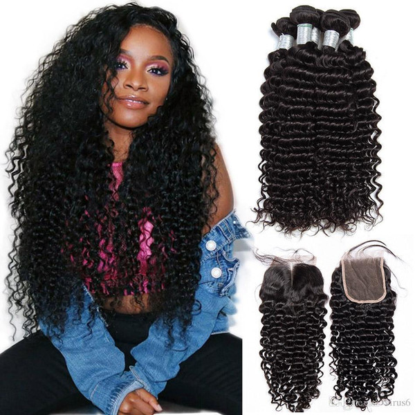 Malaysian Deep Wave Curly Bundles With Closure Virgin Hair Extension Malaysian Human Hair 3 Bundles With Lace Closure