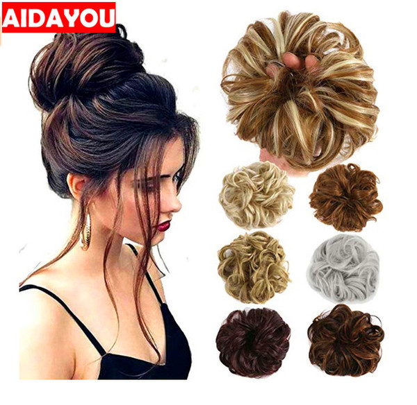 Hair Bun Extensions Wavy Curly Messy Donut Chignons Hair Piece Wig Hairpiece very easy to fit with a elastic hair tie bea152