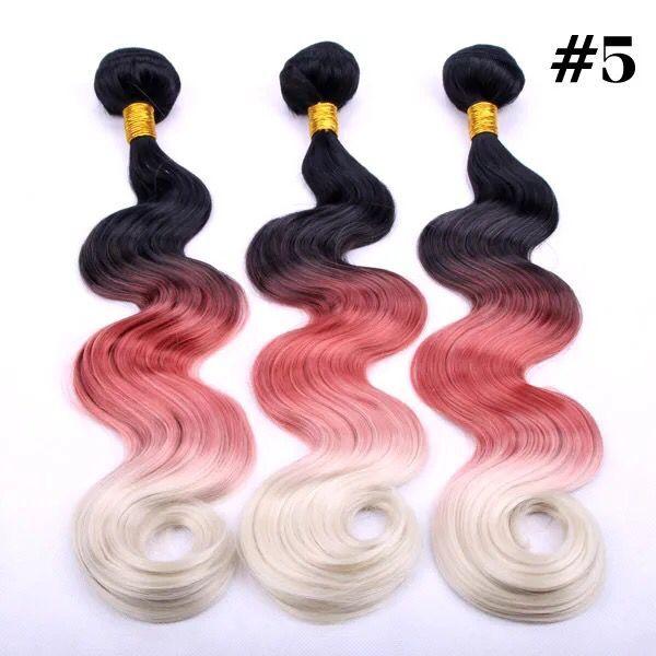 Fashion ombre synthetic body weave hair weave extension 5 colors to choose