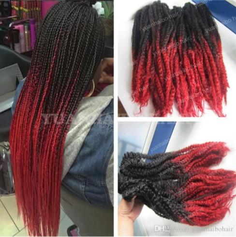 12 Packs Full Head Two Tone Marley Braid Hair 20inch Black Red Ombre Synthetic Hair Extensions Kinky Twist Braiding Fast Express Shipping