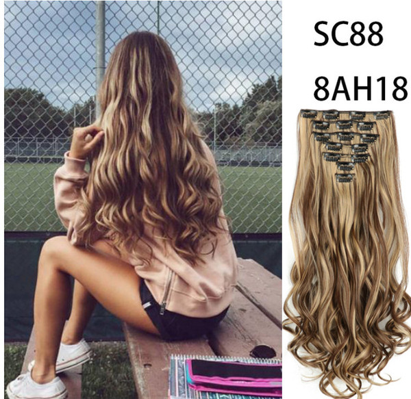 Hair Extensions Clip in Straight Curly Wavy 7 PCS Set Thick Hairpiece Hair pieces for Women 7 Clips Per Piece bea153b