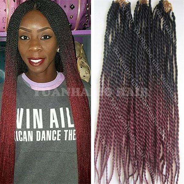 Mambo Twist Braids Hair Extensions 24inch Black Burgundy Ombre Braiding Hair Africian Americans Synthetic Senegalese Twist 