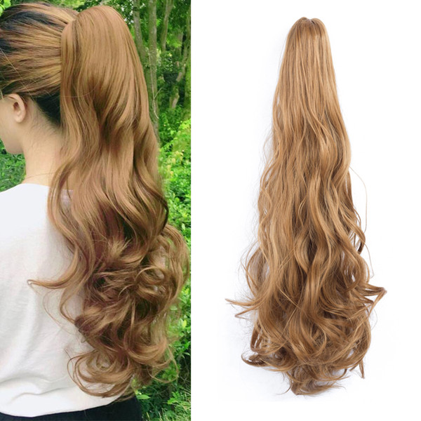 Honey Blond Curly Hair Claw Jaw Ponytail Long Wavy Ponytail Extension 22 Inch Synthetic Blond Hairpiece