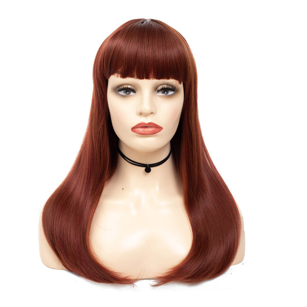 Wig wholesale Women's Wigs Fashion wig with long straight Hair and neat bangs Brownish Red Wigs Synthetic Hairpiece