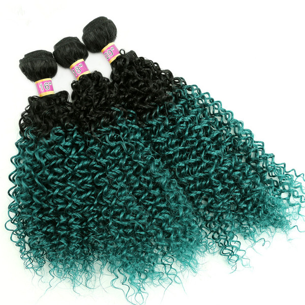 80 Gram one Piece Kinky Curly Hair Extension 16-20 inch Black Mixed Green Color Curly Weave Bundles Synthetic Fiber Wavy Bundles