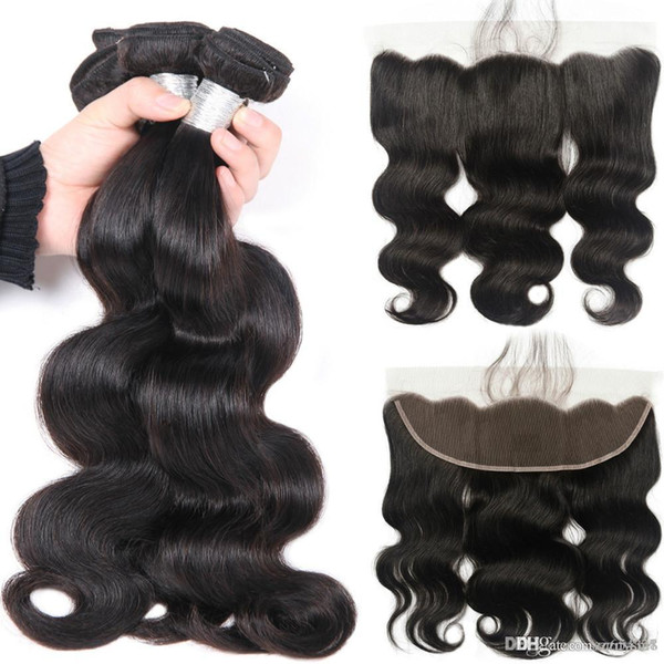 Brazilian Body Wave 3 Bundles With Frontal Human Hair Weave Bundles With Closure Non Remy Lace Frontal With Bundles