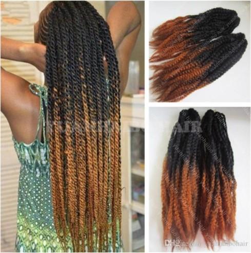 12 Packs Full Head Two Tone Marley Braid Hair Black Brown #30 Ombre Synthetic Hair Extensions Kinky Twist Braiding Fast Express Shipping
