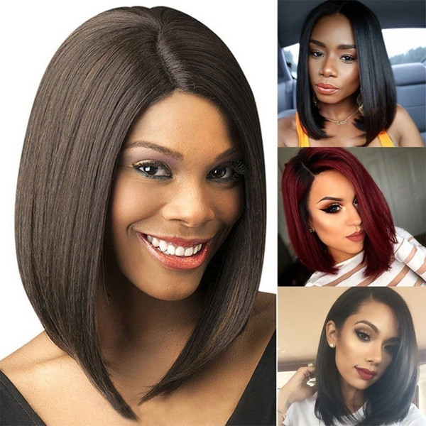 Medium Silky Straight Wigs Ladies BOBO Remy Straight Headwear High Quality Middle Clip In Hairpieces Party Soft Lace Hair Raw Wigs